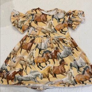 MOLO 122/128 Girls' Horse Print Puff Sleeve Dress - Yellow 7-8